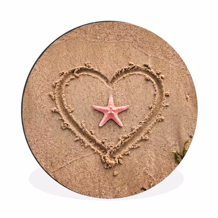 Dieren - Hart - Strand - Zand - Roze Wandcirkel aluminium klein -3d