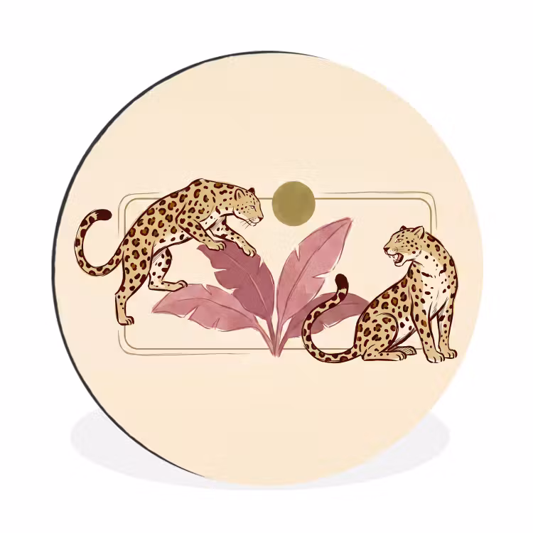 Dieren - Kat - Jungle - Illustratie - Beige Wandcirkel aluminium klein -3d