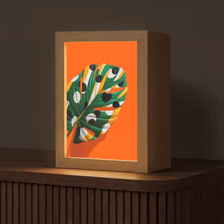 Blad - Oranje - Stippen - Kleurrijk Light Box met kabel (Tafellamp) klein -z3d_website