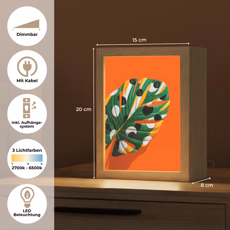 Blad - Oranje - Stippen - Kleurrijk Light Box met kabel (Tafellamp) klein -USP_DE