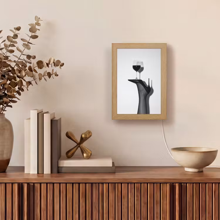 Hak - Wijn - Minimalistisch - Zwart Light Box met kabel (Tafellamp) klein -sfeer2