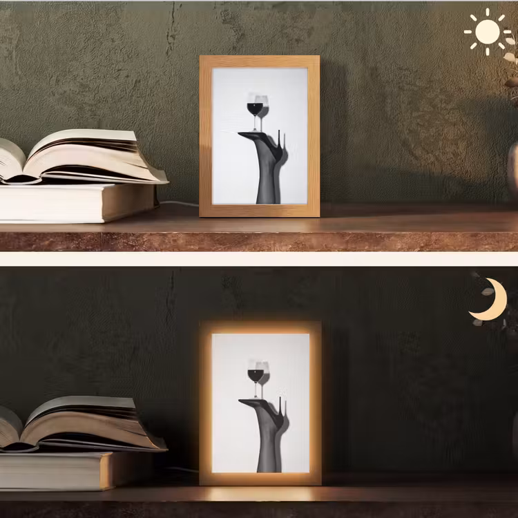 Hak - Wijn - Minimalistisch - Zwart Light Box met kabel (Tafellamp) klein -sfeer3