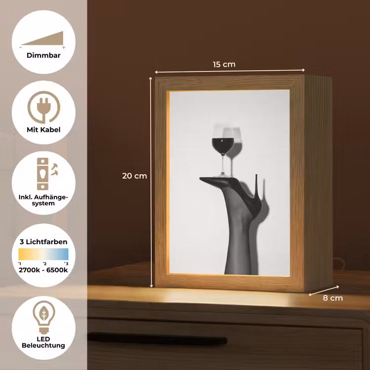Hak - Wijn - Minimalistisch - Zwart Light Box met kabel (Tafellamp) klein -USP_DE