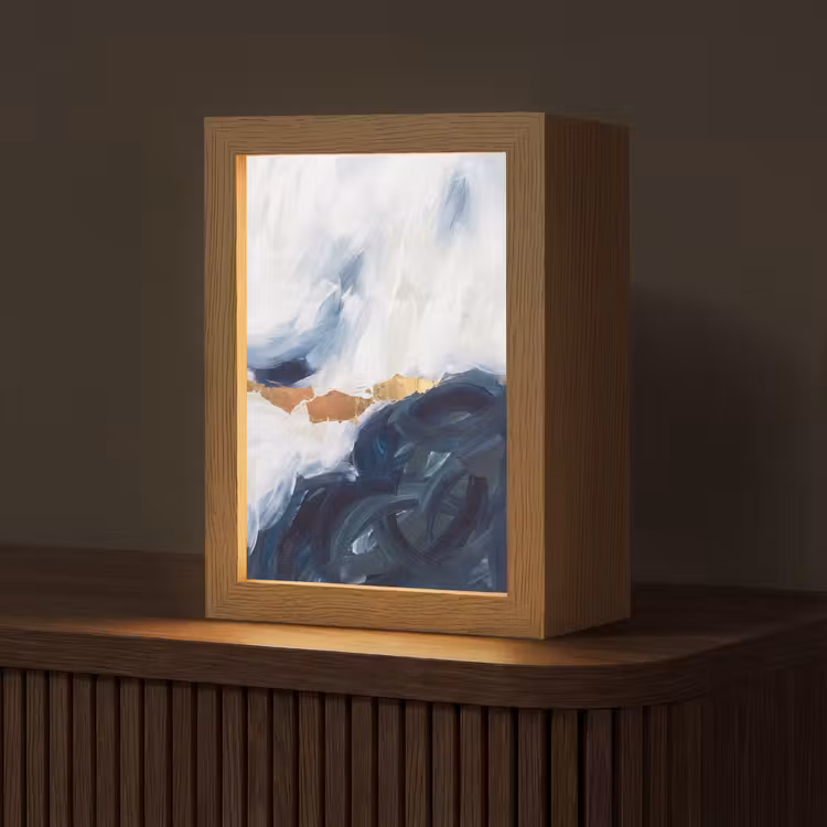 Abstract - Acryl - Blauw - Goud - Elegant Light Box met kabel (Tafellamp) klein -z3d_website