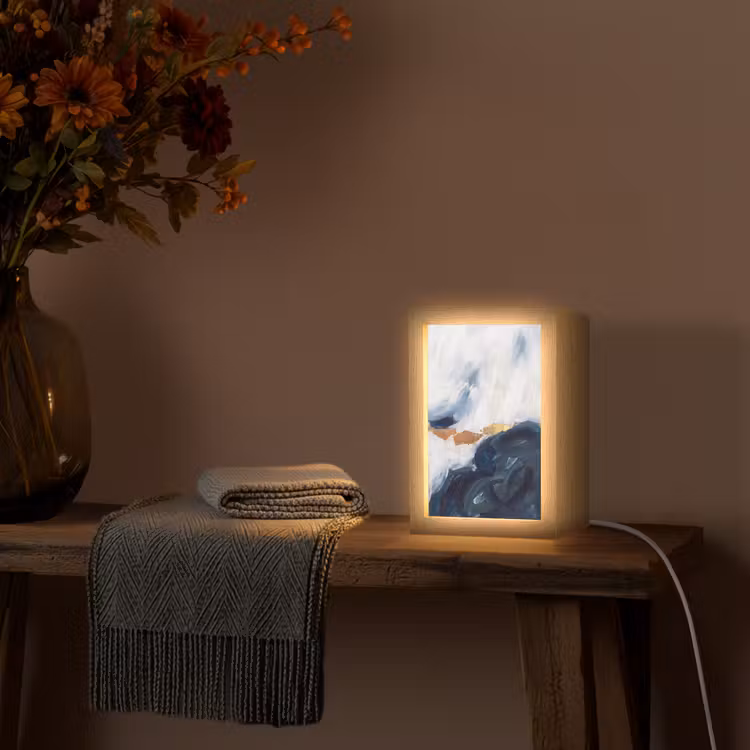 Abstract - Acryl - Blauw - Goud - Elegant Light Box met kabel (Tafellamp) klein -sfeer4