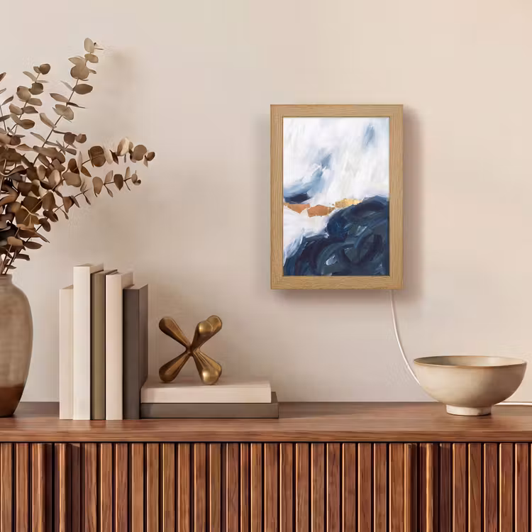 Abstract - Acryl - Blauw - Goud - Elegant Light Box met kabel (Tafellamp) klein -sfeer2