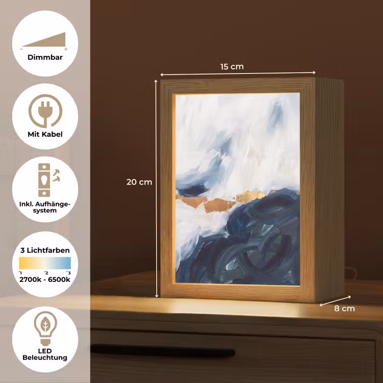 Abstract - Acryl - Blauw - Goud - Elegant Light Box met kabel (Tafellamp) klein -USP_DE