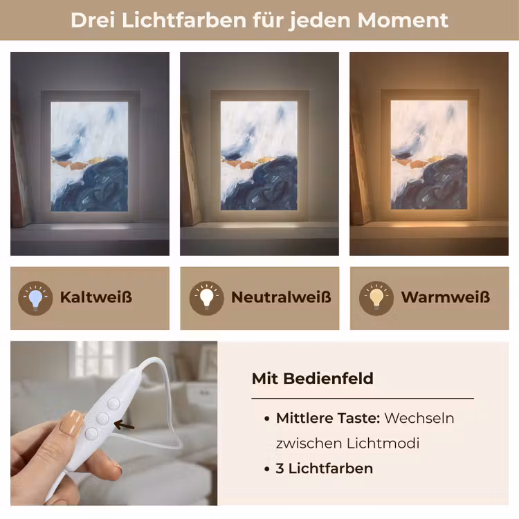 Abstract - Acryl - Blauw - Goud - Elegant Light Box met kabel (Tafellamp) klein -USP_lichtkleurDE
