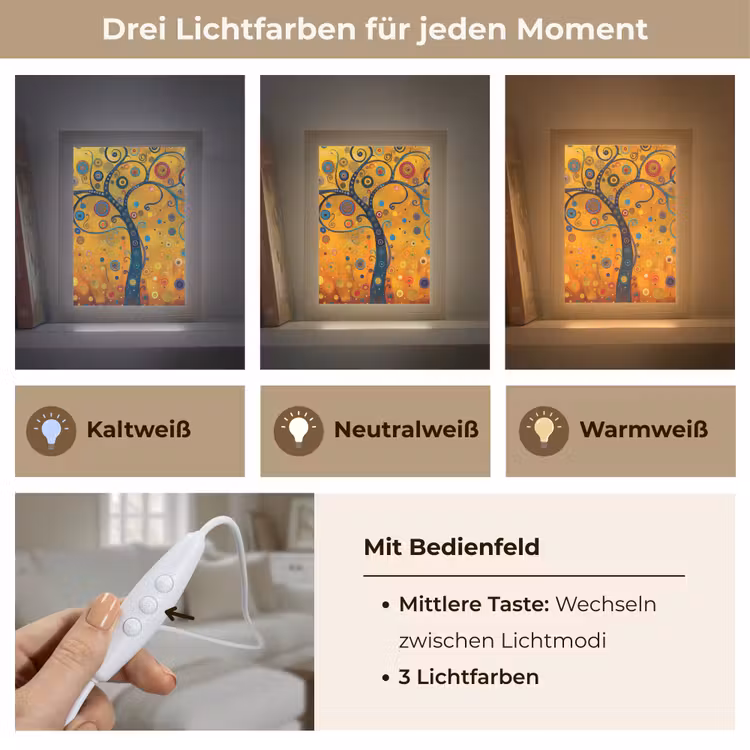 Abstract - Boom - Levensboom - Modern Light Box met kabel (Tafellamp) klein -USP_lichtkleurDE