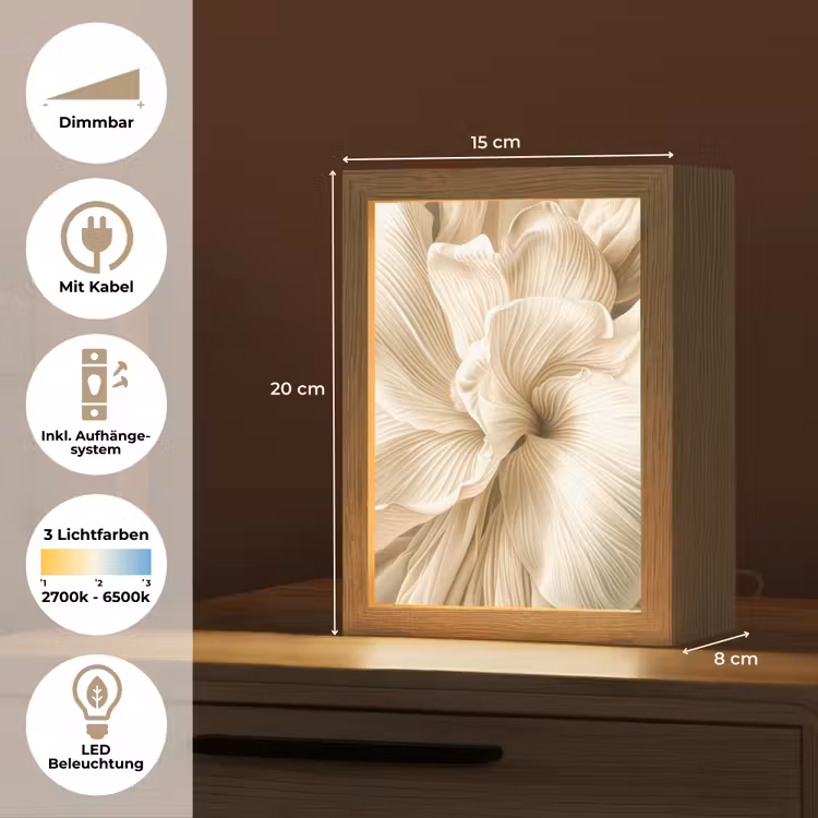 Abstract - Beige - Bloemen - Natuur Light Box met kabel (Tafellamp) klein -USP_DE