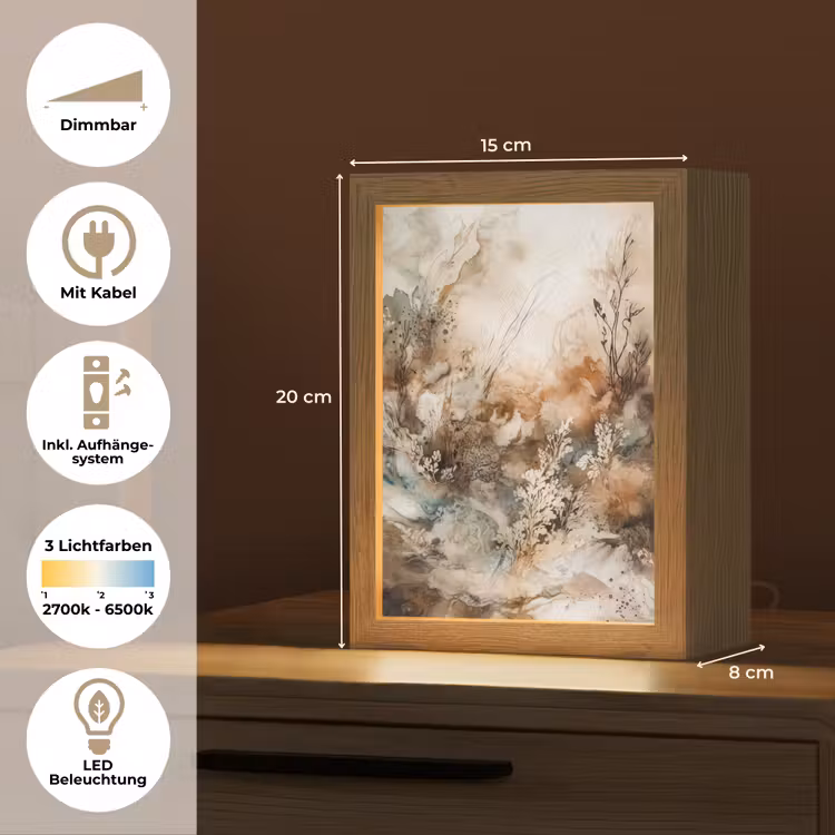 Abstract - Beige - Verf - Kunst - Natuur - Bloemen Light Box met kabel (Tafellamp) klein -USP_DE
