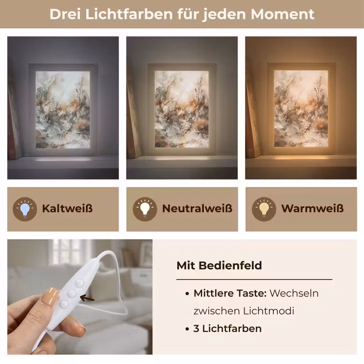 Abstract - Beige - Verf - Kunst - Natuur - Bloemen Light Box met kabel (Tafellamp) klein -USP_lichtkleurDE