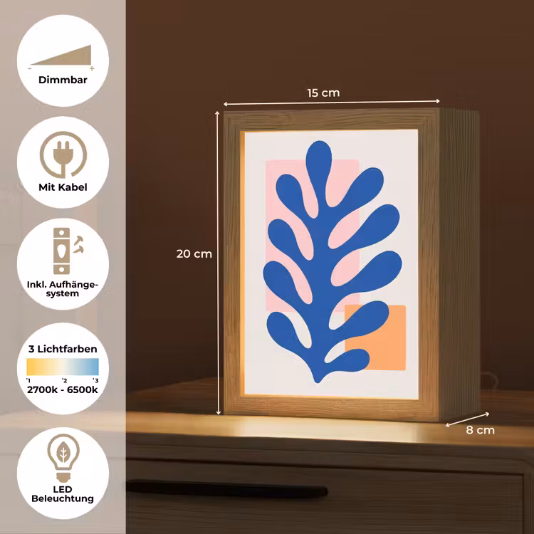 Abstract - Blad - Blauw - Rechthoeken Light Box met kabel (Tafellamp) klein -USP_DE
