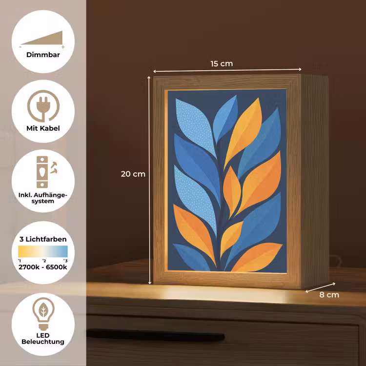 Abstract - Bladeren - Blauw Light Box met kabel (Tafellamp) klein -USP_DE