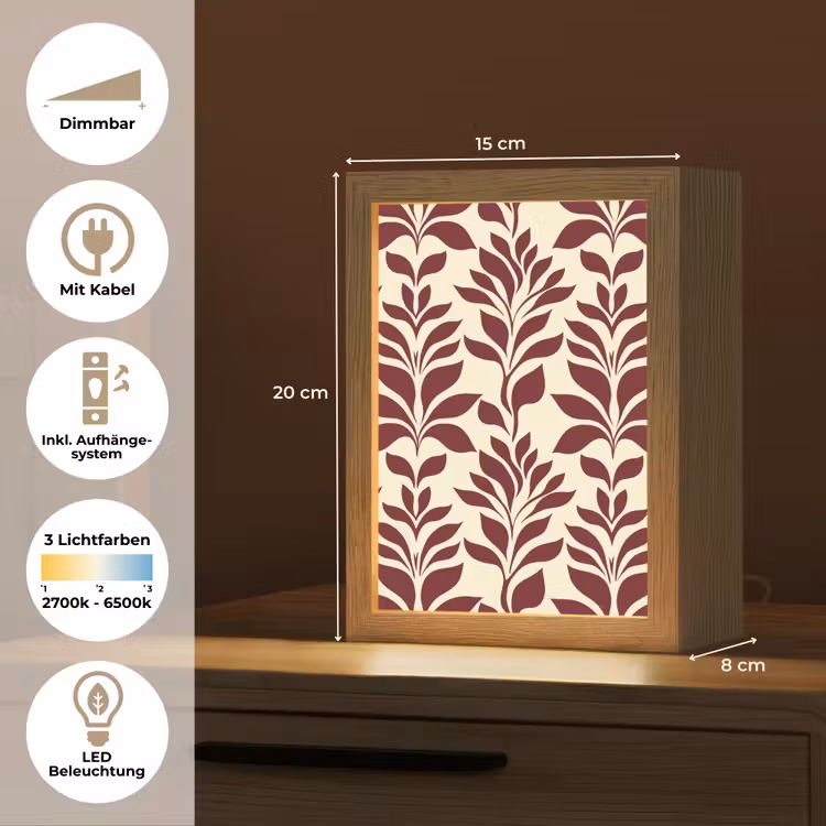 Abstract - Bladeren - Burgundy Light Box met kabel (Tafellamp) klein 925 -USP_DE