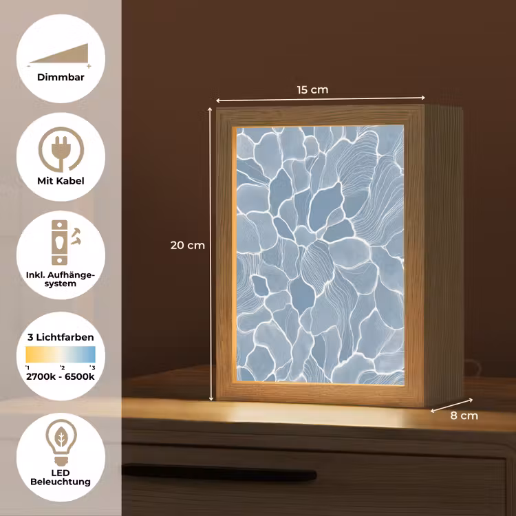Abstract - Blauw - Bladeren Light Box met kabel (Tafellamp) klein -USP_DE