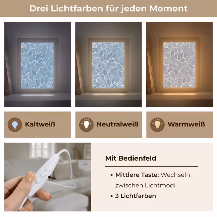 Abstract - Blauw - Bladeren Light Box met kabel (Tafellamp) klein -USP_lichtkleurDE