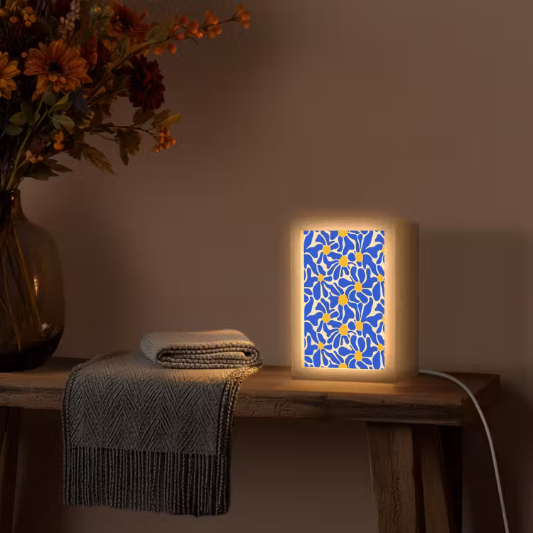 Abstract - Bloem - Blauw Light Box met kabel (Tafellamp) klein 925 -sfeer4