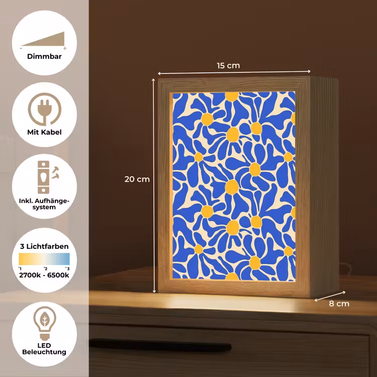 Abstract - Bloem - Blauw Light Box met kabel (Tafellamp) klein 925 -USP_DE