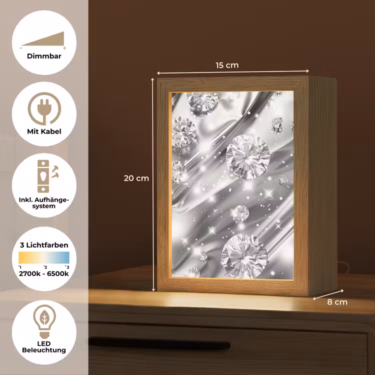 Abstract - Diamant - Luxe - Modern - Zilver Light Box met kabel (Tafellamp) klein -USP_DE