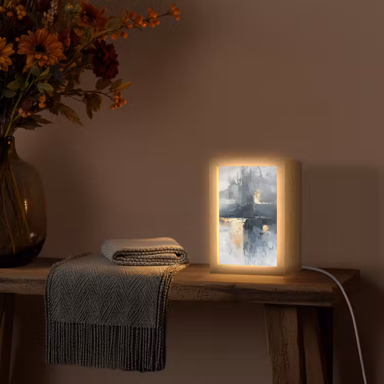 Abstract - Verf - Kunst - Goud Light Box met kabel (Tafellamp) klein -sfeer4