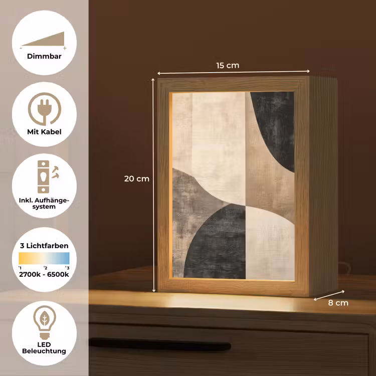 Abstract - Vlakken - Zwart - Rond Light Box met kabel (Tafellamp) klein -USP_DE