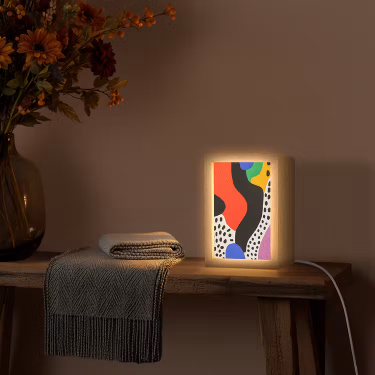 Abstract - Vormen - Kleuren - Stippen Light Box met kabel (Tafellamp) klein -sfeer4