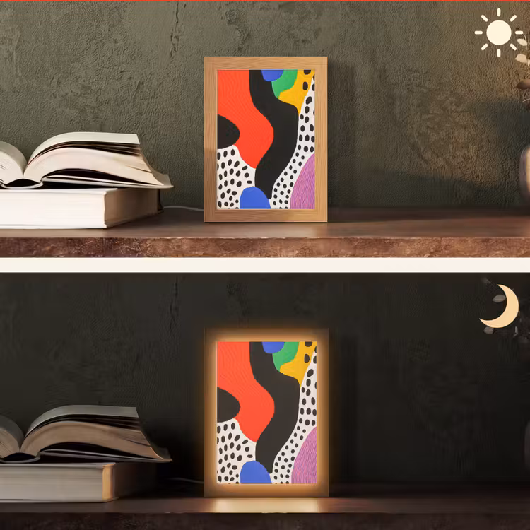 Abstract - Vormen - Kleuren - Stippen Light Box met kabel (Tafellamp) klein -sfeer3
