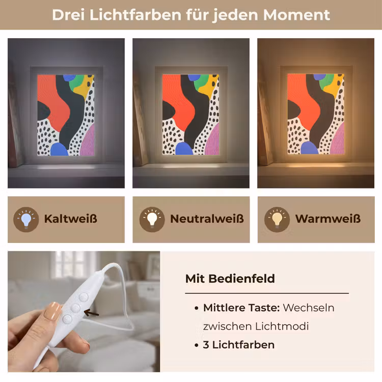 Abstract - Vormen - Kleuren - Stippen Light Box met kabel (Tafellamp) klein -USP_lichtkleurDE