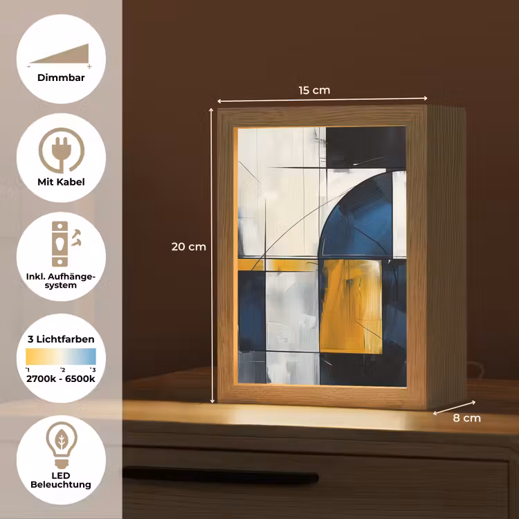 Abstract - Vormen - Goud - Blauw - Geometrisch Light Box met kabel (Tafellamp) klein -USP_DE