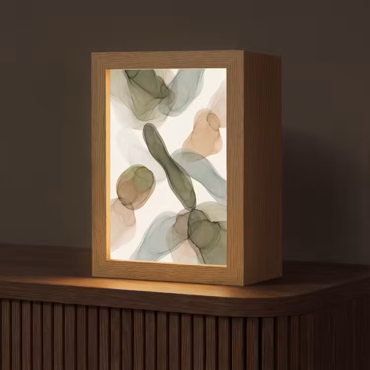 Abstract - Vormen - Modern - Kunst - Groen - Bruin Light Box met kabel (Tafellamp) klein -z3d_website
