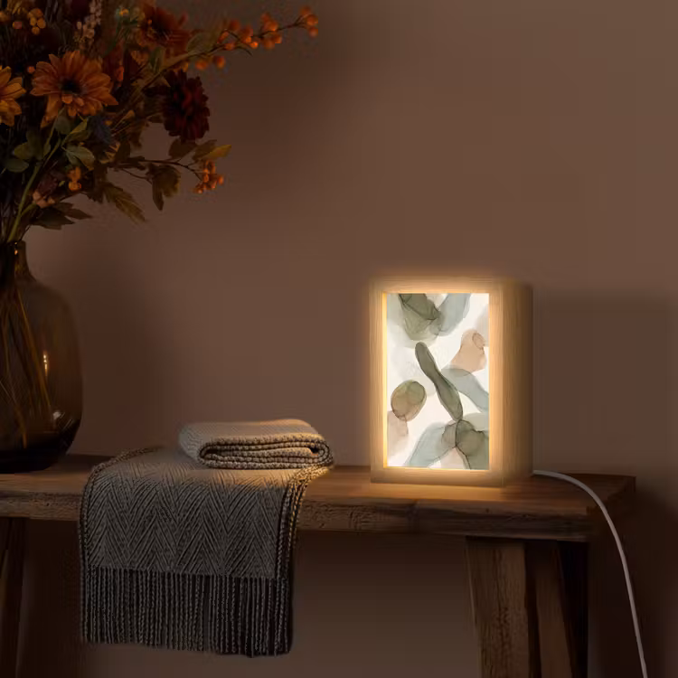 Abstract - Vormen - Modern - Kunst - Groen - Bruin Light Box met kabel (Tafellamp) klein -sfeer4