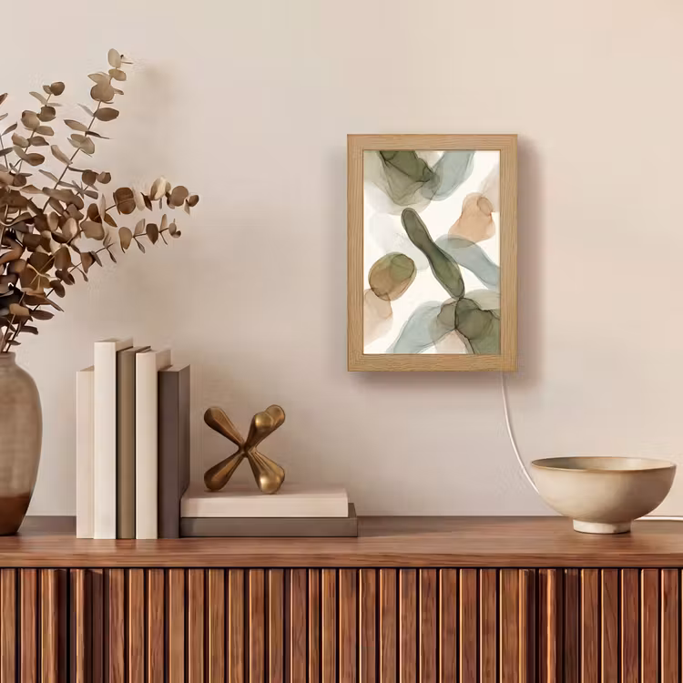 Abstract - Vormen - Modern - Kunst - Groen - Bruin Light Box met kabel (Tafellamp) klein -sfeer2