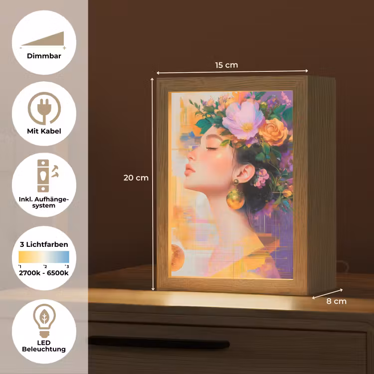 Abstract - Vrouw - Bloemenkroon - Goud Light Box met kabel (Tafellamp) klein -USP_DE