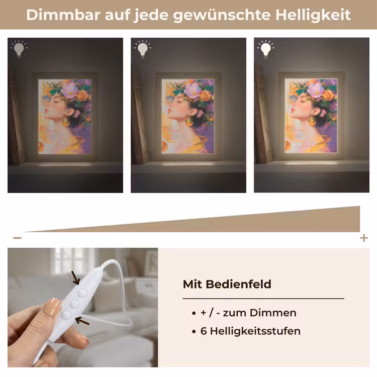 Abstract - Vrouw - Bloemenkroon - Goud Light Box met kabel (Tafellamp) klein -USP_dimbaarDE