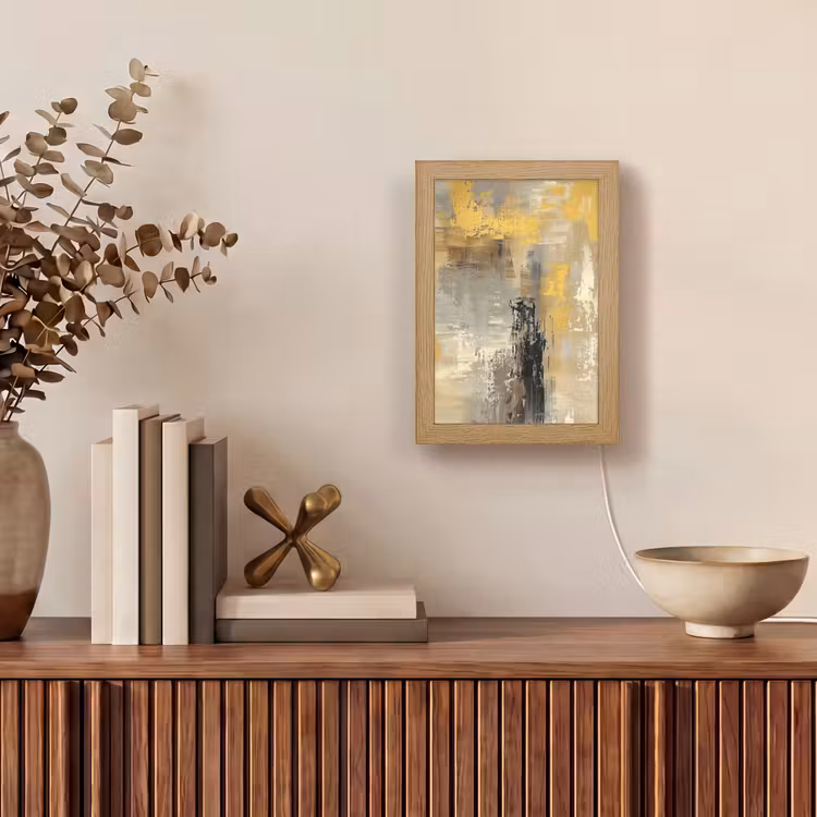 Abstract - Geel - Modern - Beige Light Box met kabel (Tafellamp) klein -sfeer2