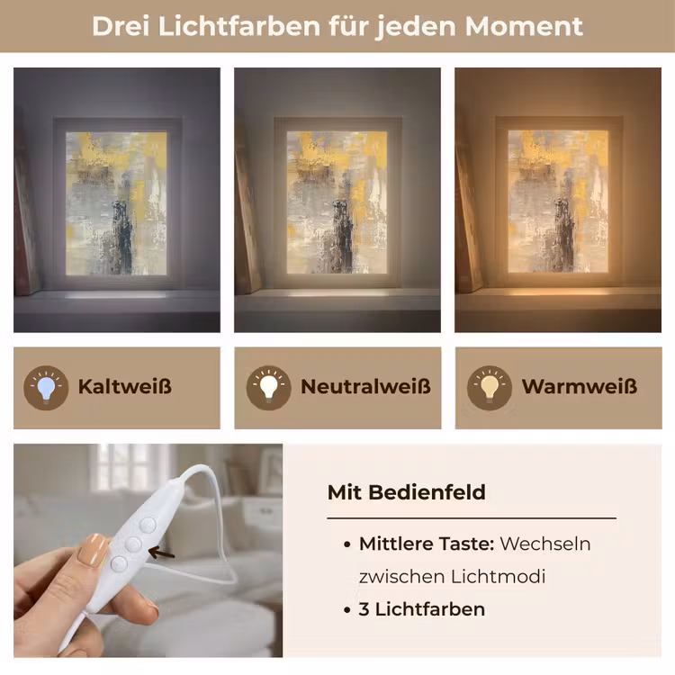 Abstract - Geel - Modern - Beige Light Box met kabel (Tafellamp) klein -USP_lichtkleurDE