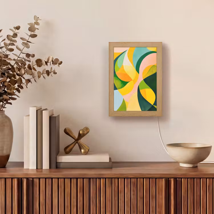 Abstract - Geel - Roze - Groen Light Box met kabel (Tafellamp) klein -sfeer2