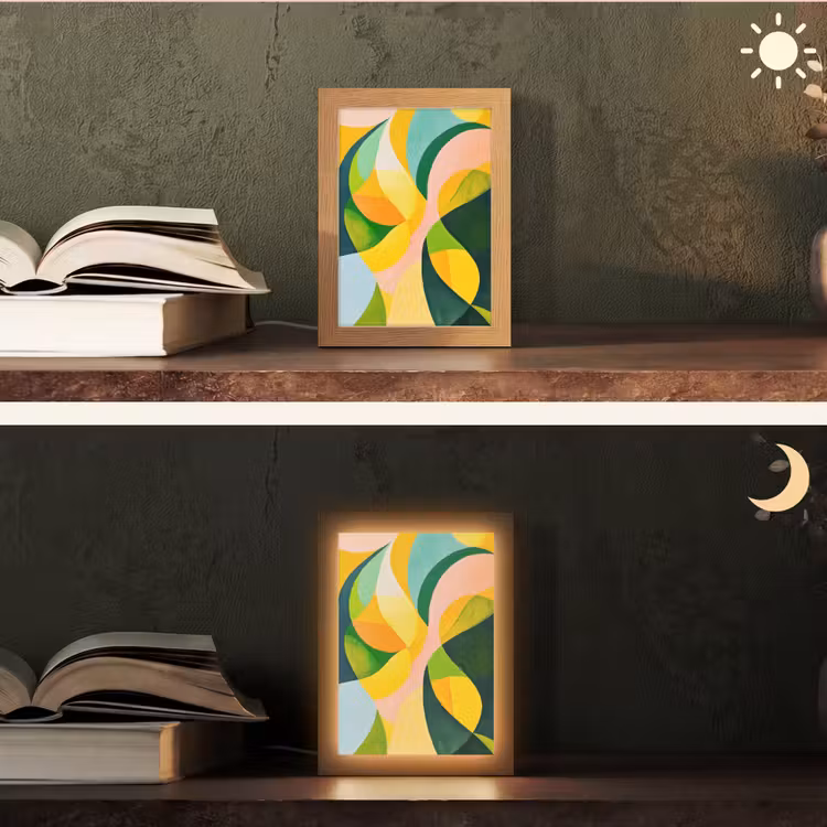 Abstract - Geel - Roze - Groen Light Box met kabel (Tafellamp) klein -sfeer3