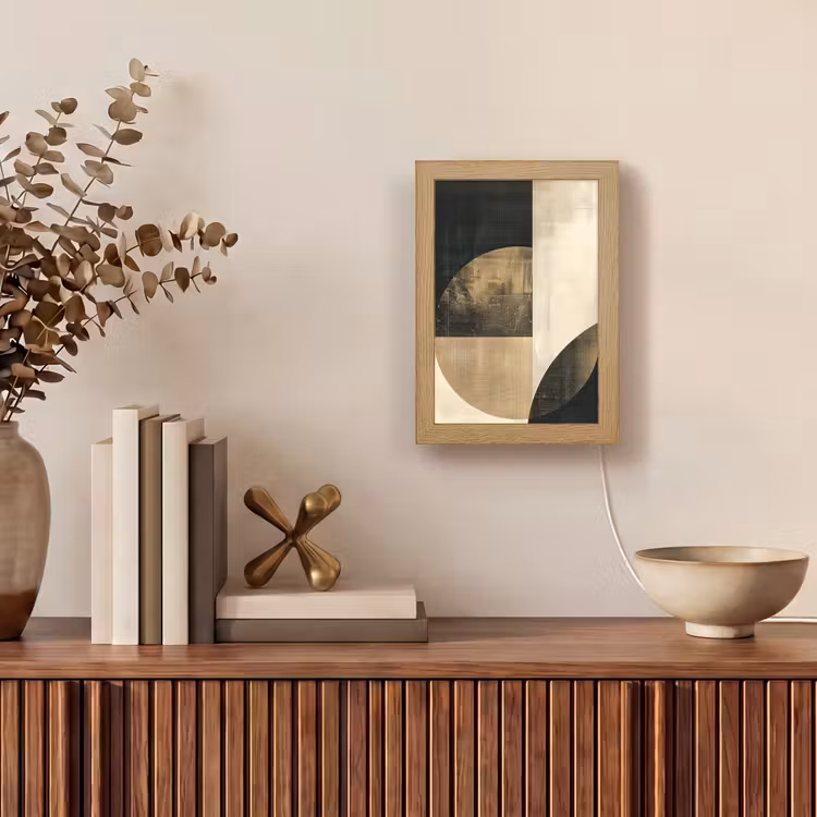 Abstract - Geometrische vormen - Zwart - Goud Light Box met kabel (Tafellamp) klein -sfeer2