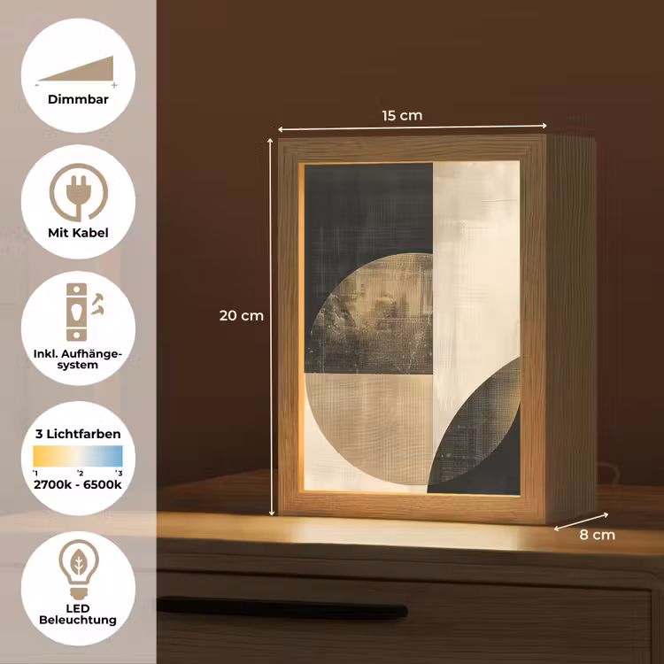 Abstract - Geometrische vormen - Zwart - Goud Light Box met kabel (Tafellamp) klein -USP_DE