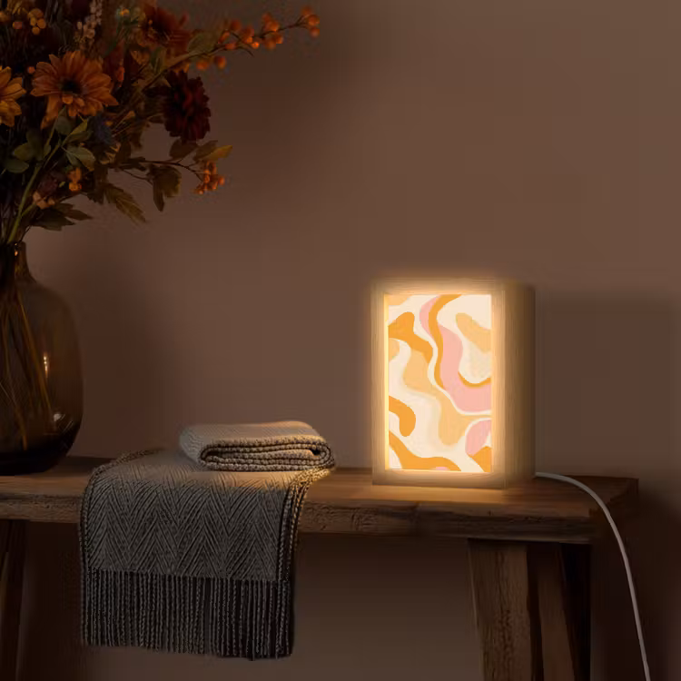 Abstract - Golvend - Oranje Light Box met kabel (Tafellamp) klein -sfeer4
