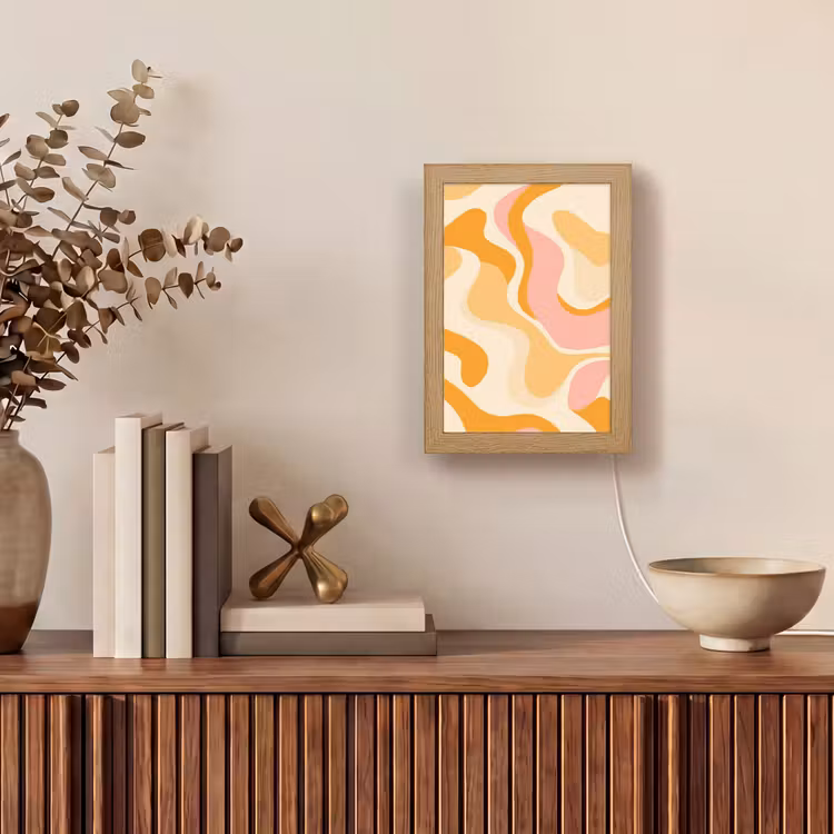 Abstract - Golvend - Oranje Light Box met kabel (Tafellamp) klein -sfeer2