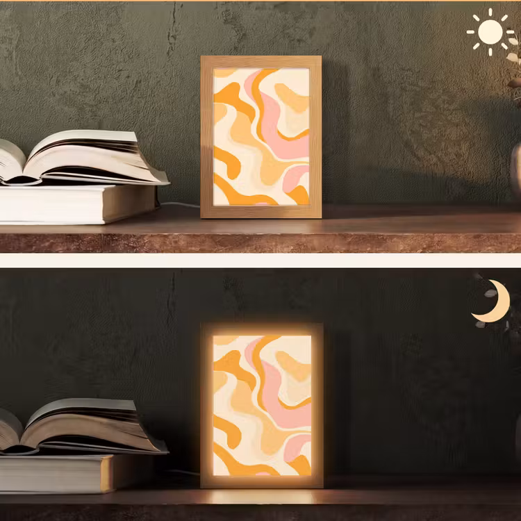 Abstract - Golvend - Oranje Light Box met kabel (Tafellamp) klein -sfeer3