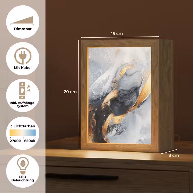 Abstract - Goud - Verf - Aesthetic - Art Light Box met kabel (Tafellamp) klein -USP_DE