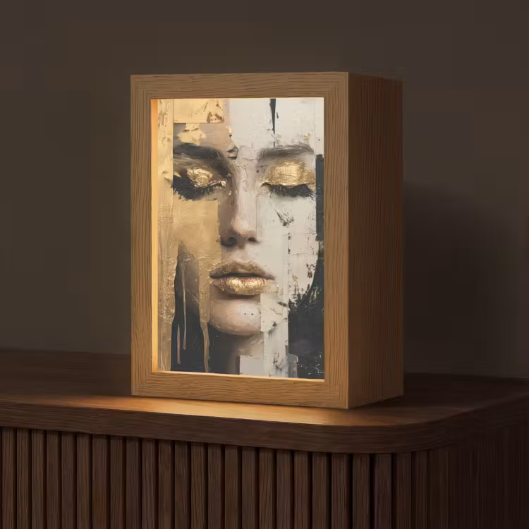 Abstract - Goud - Gezicht - Lippen Light Box met kabel (Tafellamp) klein -z3d_website