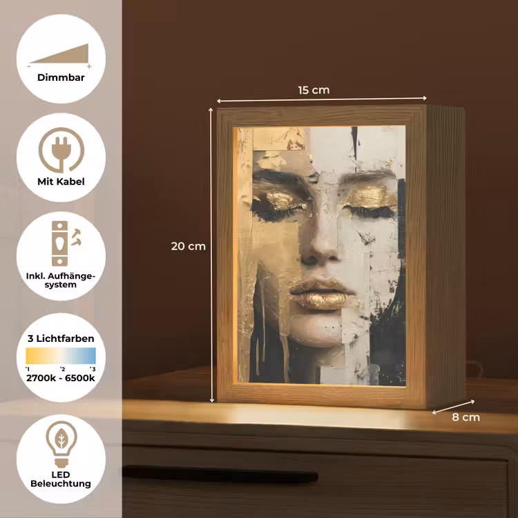 Abstract - Goud - Gezicht - Lippen Light Box met kabel (Tafellamp) klein -USP_DE