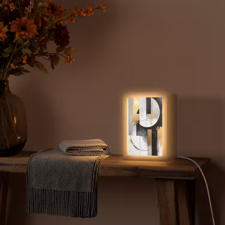 Abstract - Goud - Zilver - Vormen - Aesthetic Light Box met kabel (Tafellamp) klein -sfeer4
