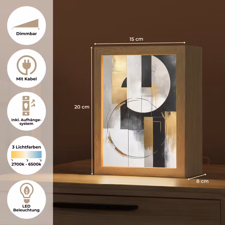 Abstract - Goud - Zilver - Vormen - Aesthetic Light Box met kabel (Tafellamp) klein -USP_DE