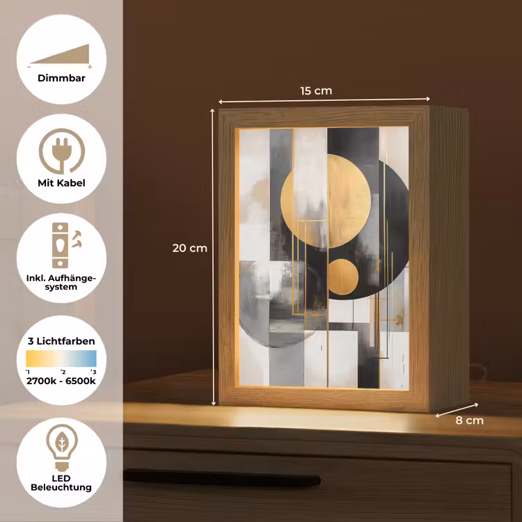 Abstract - Goud - Zilver - Vormen - Aesthetic - Modern Light Box met kabel (Tafellamp) klein -USP_DE